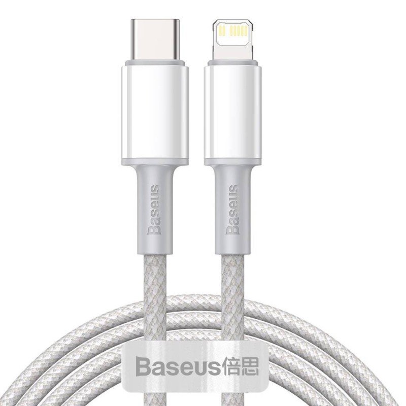 CABLU alimentare si date Baseus High Density Braided, Fast Charging Data Cable pt. smartphone, USB Type-C la Lightning PD 20W, braided, 2m, alb 
