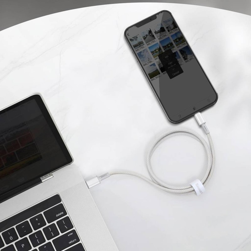 CABLU alimentare si date Baseus High Density Braided, Fast Charging Data Cable pt. smartphone, USB Type-C la Lightning PD 20W, braided, 2m, alb 