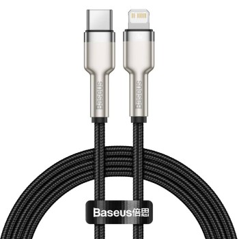 CABLU alimentare si date Baseus Cafule Metal, Fast Charging Data Cable pt. smartphone, USB Type-C la Lightning Iphone PD 20W, braided, 1m, negru 