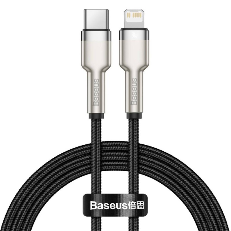 CABLU alimentare si date Baseus Cafule Metal, Fast Charging Data Cable pt. smartphone, USB Type-C la Lightning Iphone PD 20W, braided, 1m, negru 