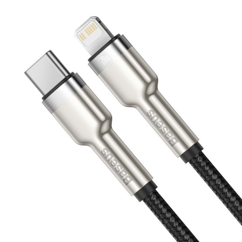 CABLU alimentare si date Baseus Cafule Metal, Fast Charging Data Cable pt. smartphone, USB Type-C la Lightning Iphone PD 20W, braided, 1m, negru 