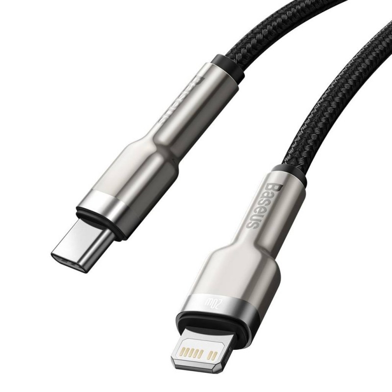 CABLU alimentare si date Baseus Cafule Metal, Fast Charging Data Cable pt. smartphone, USB Type-C la Lightning Iphone PD 20W, braided, 1m, negru 