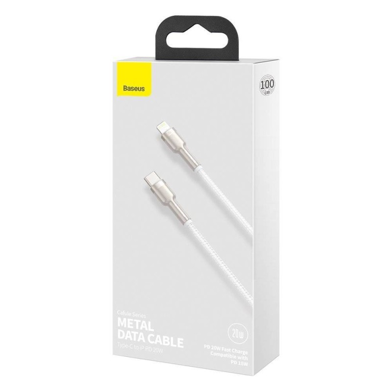 CABLU alimentare si date Baseus Cafule Metal, Fast Charging Data Cable pt. smartphone, USB Type-C la Lightning Iphone PD 20W, braided, 1m, alb 
