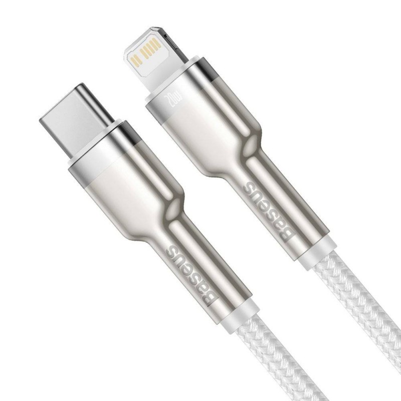 CABLU alimentare si date Baseus Cafule Metal, Fast Charging Data Cable pt. smartphone, USB Type-C la Lightning Iphone PD 20W, braided, 1m, alb 
