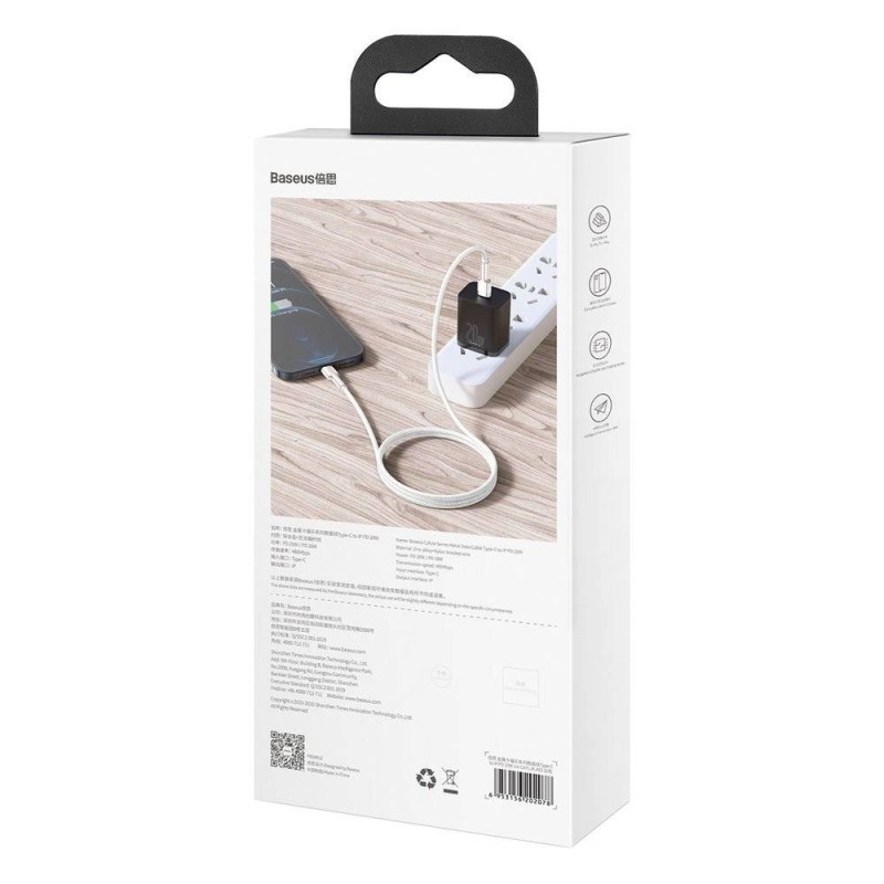 CABLU alimentare si date Baseus Cafule Metal, Fast Charging Data Cable pt. smartphone, USB Type-C la Lightning Iphone PD 20W, braided, 1m, alb 