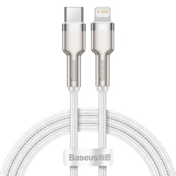CABLU alimentare si date Baseus Cafule Metal, Fast Charging Data Cable pt. smartphone, USB Type-C la Lightning Iphone PD 20W, braided, 1m, alb 