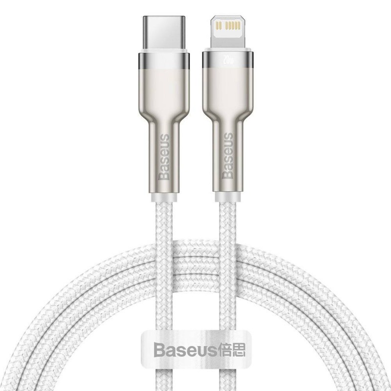CABLU alimentare si date Baseus Cafule Metal, Fast Charging Data Cable pt. smartphone, USB Type-C la Lightning Iphone PD 20W, braided, 1m, alb 