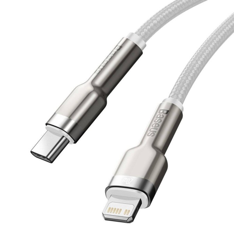 CABLU alimentare si date Baseus Cafule Metal, Fast Charging Data Cable pt. smartphone, USB Type-C la Lightning Iphone PD 20W, braided, 1m, alb 