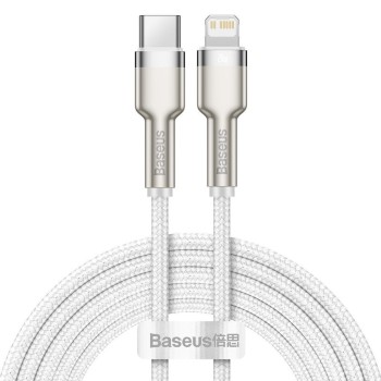 CABLU alimentare si date Baseus Cafule Metal, Fast Charging Data Cable pt. smartphone, USB Type-C la Lightning Iphone PD 20W, braided, 2m, alb 