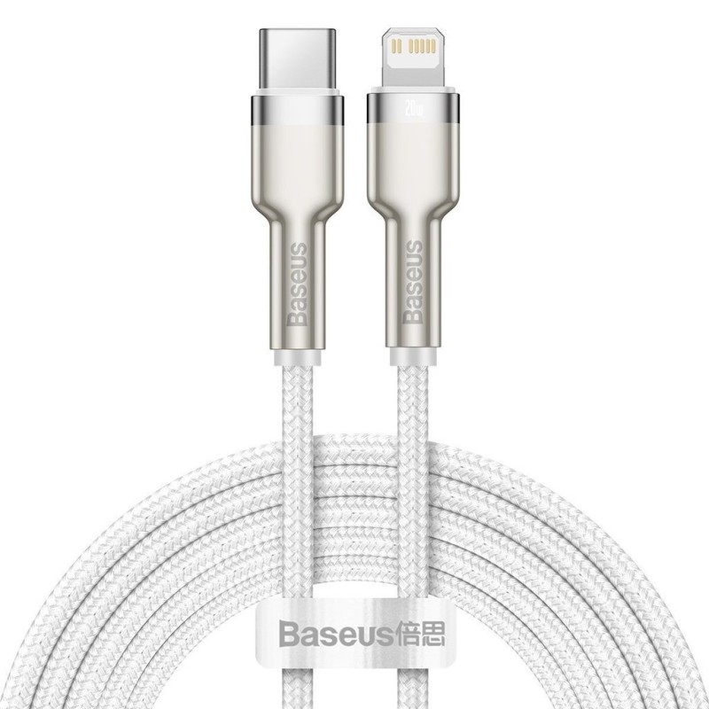 CABLU alimentare si date Baseus Cafule Metal, Fast Charging Data Cable pt. smartphone, USB Type-C la Lightning Iphone PD 20W, braided, 2m, alb 