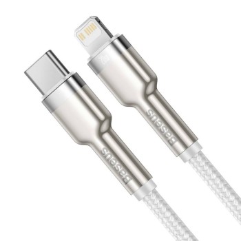 CABLU alimentare si date Baseus Cafule Metal, Fast Charging Data Cable pt. smartphone, USB Type-C la Lightning Iphone PD 20W, braided, 2m, alb 