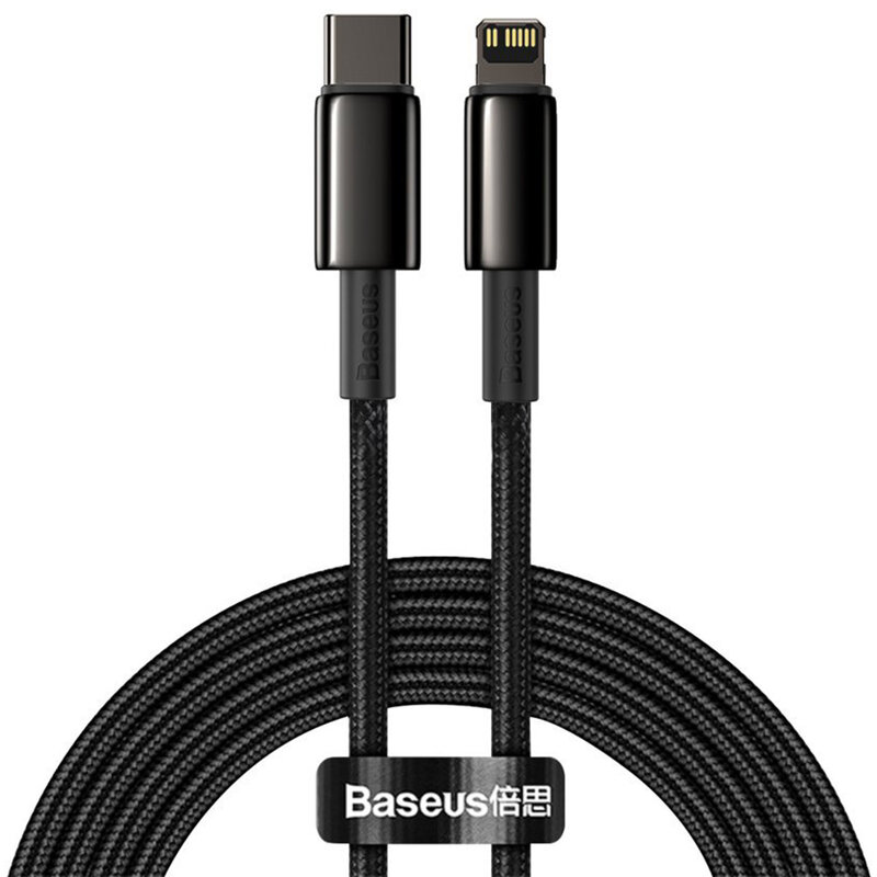 CABLU alimentare si date Baseus Tungsten Gold,Fast Charging Data Cable pt smartphone,USB Type-C la Lightning 20W,braided,1m,rezistent zgarieturi,negru