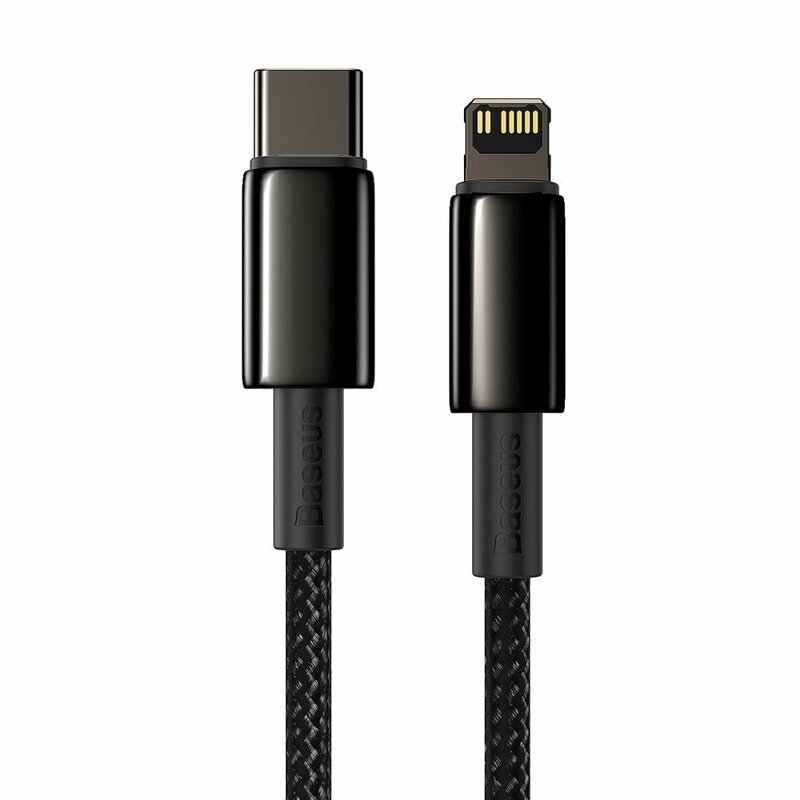 CABLU alimentare si date Baseus Tungsten Gold,Fast Charging Data Cable pt smartphone,USB Type-C la Lightning 20W,braided,1m,rezistent zgarieturi,negru