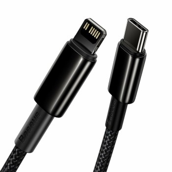 CABLU alimentare si date Baseus Tungsten Gold,Fast Charging Data Cable pt smartphone,USB Type-C la Lightning 20W,braided,1m,rezistent zgarieturi,negru
