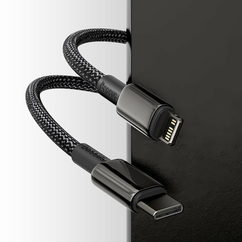 CABLU alimentare si date Baseus Tungsten Gold,Fast Charging Data Cable pt smartphone,USB Type-C la Lightning 20W,braided,1m,rezistent zgarieturi,negru